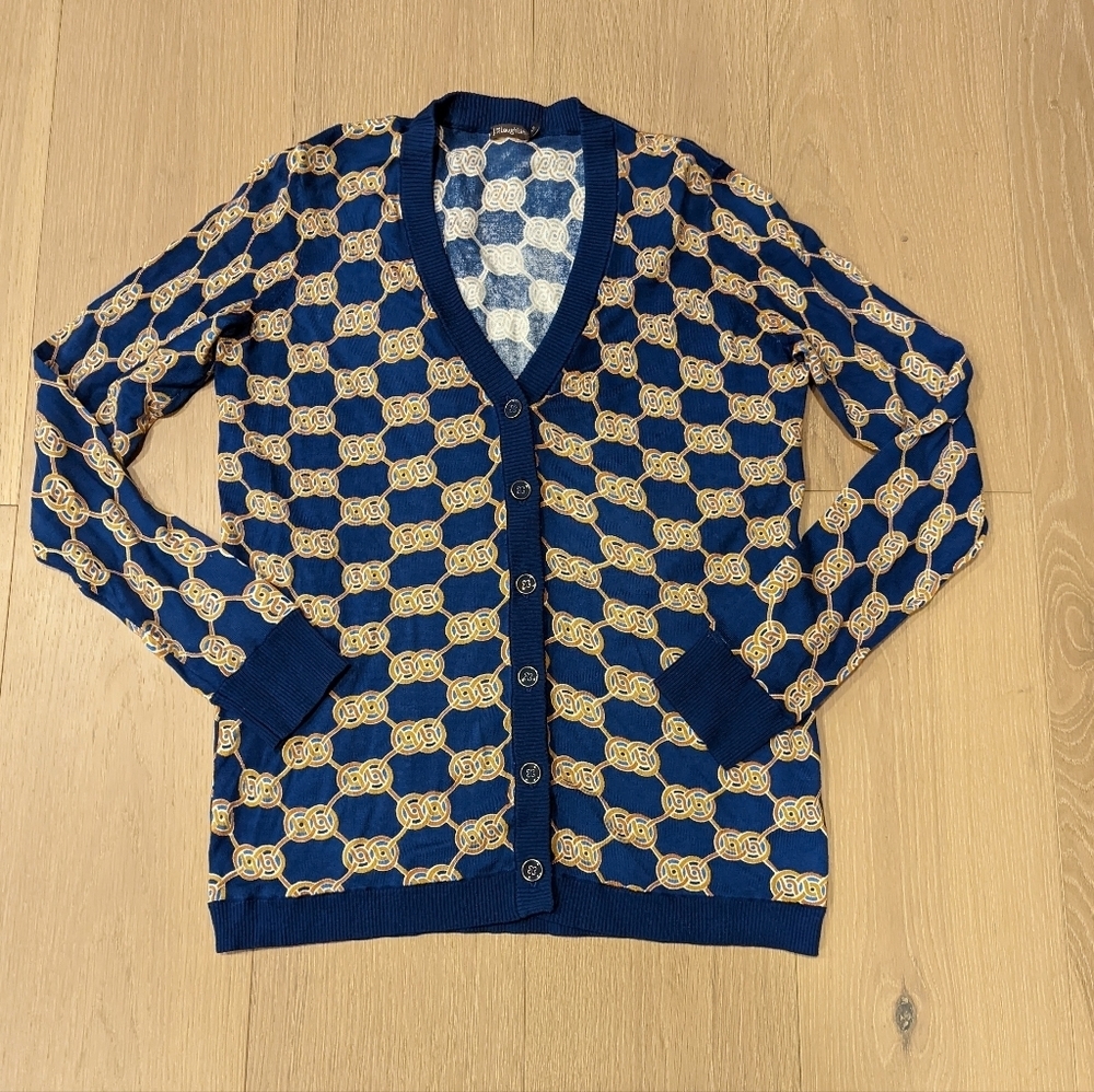 Blue and Gold Patterned Cardigan